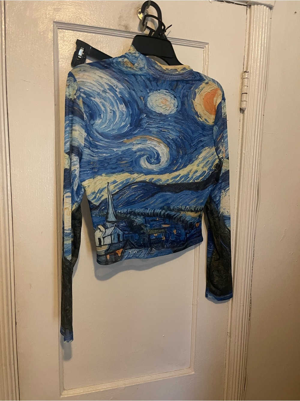 Starry Night sheer Print Blue Women's Long-Sleeve Sweater